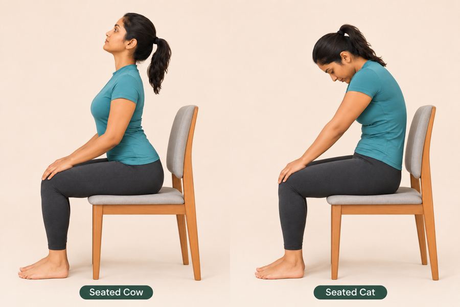 Seated cat and cow